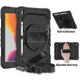 For iPad 10.2 Shockproof Colorful Silica Gel + PC Protective Case with Holder & Shoulder Strap & Hand Strap & Pen Slot(Black)