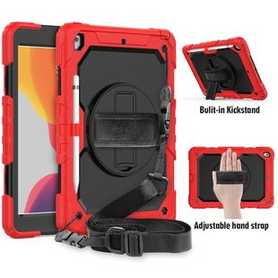 For iPad 10.2 Shockproof Colorful Silica Gel + PC Protective Case with Holder & Shoulder Strap & Hand Strap & Pen Slot(Red)