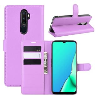 For OPPO A9 (2020) Litchi Texture Horizontal Flip Leather Case with Wallet & Holder & Card Slots(Purple)
