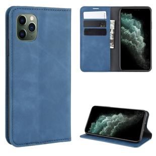 For iPhone 11 Pro Max Retro-skin Business Magnetic Suction Leather Case with Purse-Bracket-Chuck(Dark Blue)