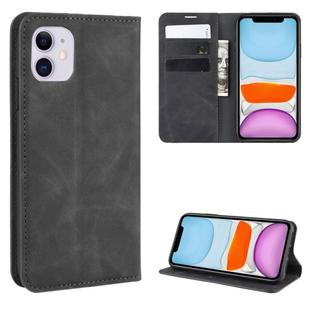 For iPhone 11 Retro-skin Business Magnetic Suction Leather Case with Purse-Bracket-Chuck(Black)