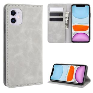 For iPhone 11 Retro-skin Business Magnetic Suction Leather Case with Purse-Bracket-Chuck(Grey)