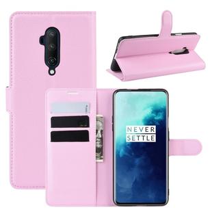 For OnePlus 7T Pro Litchi Texture Horizontal Flip Leather Case with Wallet & Holder & Card Slots(Pink)