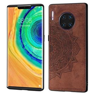 For Huawei Mate 30 Pro  Embossed Mandala Pattern PC + TPU + Fabric Phone Case with Lanyard & Magnetic(Brown)