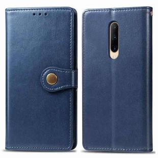 For OnePlus 7 Pro  Retro Solid Color Leather Buckle Mobile Phone Protection Leather Case with Photo Frame & Card Slot & Wallet & Bracket Function(Blue)