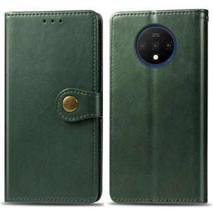 For One Plus 7T  Retro Solid Color Leather Buckle Mobile Phone Protection Leather Case with Photo Frame & Card Slot & Wallet & Bracket Function(Green)