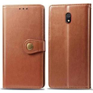 For Xiaomi Redmi 8A  Retro Solid Color Leather Buckle Mobile Phone Protection Leather Case with Photo Frame & Card Slot & Wallet & Bracket Function(Brown)