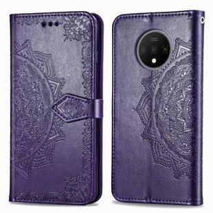 For One Plus 7T    Halfway Mandala Embossing Pattern Horizontal Flip Leather Case with Holder & Card Slots & Wallet & Photo Frame & Lanyard(Purple)