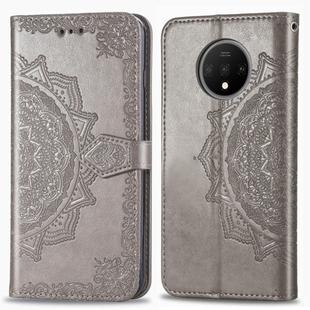 For One Plus 7T    Halfway Mandala Embossing Pattern Horizontal Flip Leather Case with Holder & Card Slots & Wallet & Photo Frame & Lanyard(Gray)