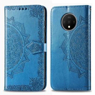 For One Plus 7T    Halfway Mandala Embossing Pattern Horizontal Flip Leather Case with Holder & Card Slots & Wallet & Photo Frame & Lanyard(Blue)