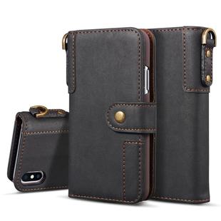 For iPhone XR Cowhide Texture Horizontal Flip Leather Case with Holder & Card Slots & Wallet & Lanyard(Black)