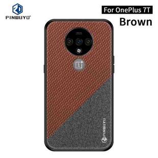 For Oneplus 7T PINWUYO Rong Series  Shockproof PC + TPU+ Chemical Fiber Cloth Protective Cover(Brown)