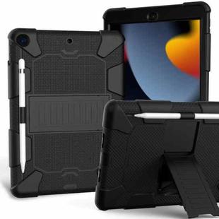 For iPad 10.2 Shockproof Two-Color Silicone Protection Case with Holder & Pen Slot(Black)