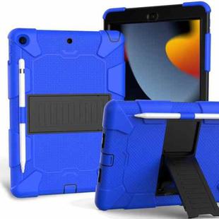 For iPad 10.2 Shockproof Two-Color Silicone Protection Case with Holder & Pen Slot(Blue+Black)