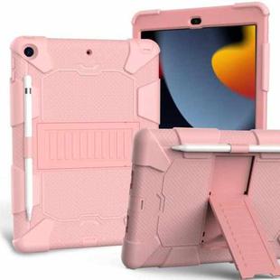 For iPad 10.2 Shockproof Two-Color Silicone Protection Case with Holder & Pen Slot(Rose Gold)