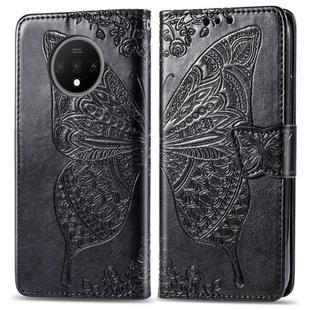 For One Plus 7T  Butterfly Love Flower Embossed Horizontal Flip Leather Case with Bracket Lanyard Card Slot Wallet(Black)