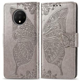 For One Plus 7T  Butterfly Love Flower Embossed Horizontal Flip Leather Case with Bracket Lanyard Card Slot Wallet(Gray)