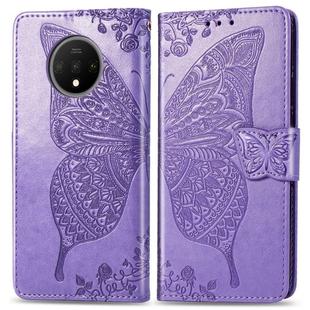 For One Plus 7T  Butterfly Love Flower Embossed Horizontal Flip Leather Case with Bracket Lanyard Card Slot Wallet(Lighe Purple)