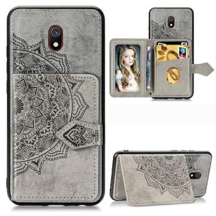 For Xiaomi Redmi 8A Mandala Embossed Cloth Card Case Mobile Phone Case with Magnetic and Bracket Function with Card Bag / Wallet / Photo Frame Function with Hand Strap(Gray)