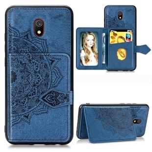 For Xiaomi Redmi 8A Mandala Embossed Cloth Card Case Mobile Phone Case with Magnetic and Bracket Function with Card Bag / Wallet / Photo Frame Function with Hand Strap(Blue)
