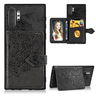 For Galaxy Note 10 Pro Mandala Embossed Cloth Card Case Mobile Phone Case with Magnetic and Bracket Function with Card Bag / Wallet / Photo Frame Function with Hand Strap(Black)