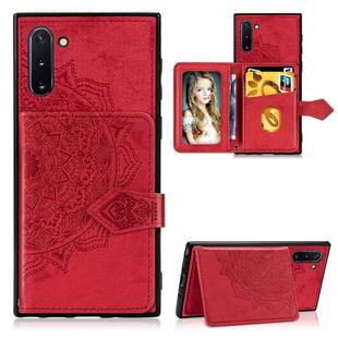 For Galaxy Note 10   Mandala Embossed Cloth Card Case Mobile Phone Case with Magnetic and Bracket Function with Card Bag / Wallet / Photo Frame Function with Hand Strap(Red)