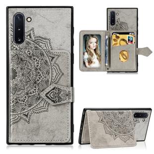 For Galaxy Note 10   Mandala Embossed Cloth Card Case Mobile Phone Case with Magnetic and Bracket Function with Card Bag / Wallet / Photo Frame Function with Hand Strap(Gray)