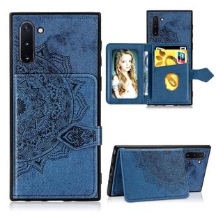 For Galaxy Note 10   Mandala Embossed Cloth Card Case Mobile Phone Case with Magnetic and Bracket Function with Card Bag / Wallet / Photo Frame Function with Hand Strap(Blue)