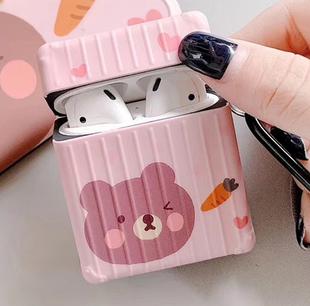 For Apple AirPods 1/2 Generation Universal Pink Bear Bluetooth Headphone Protective Case(Bear)