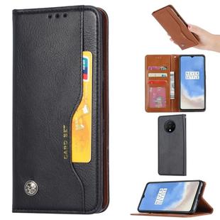 For OnePlus 7T Knead Skin Texture Horizontal Flip Leather Case with Photo Frame & Holder & Card Slots & Wallet(Black)