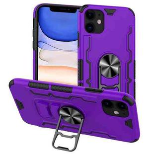 For iPhone 11 Bear Case Style TPU + PC + Metal Rotating Support 3-in-1 Fall Proof Protective Shell(Purple)