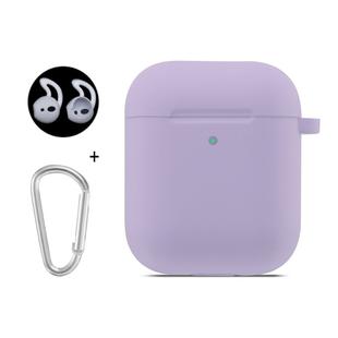 ENKAY Hat-Prince for Apple AirPods 1 / 2 Wireless Earphone Silicone Soft Protective Case with Carabiner and A Pair of Earplug(Purple)
