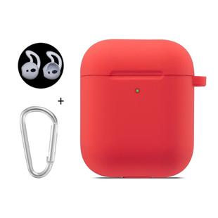 ENKAY Hat-Prince for Apple AirPods 1 / 2 Wireless Earphone Silicone Soft Protective Case with Carabiner and A Pair of Earplug(Red)