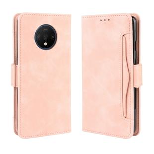 For OnePlus 7T Wallet Style Skin Feel Calf Pattern Leather Case with Separate Card Slot(Pink)