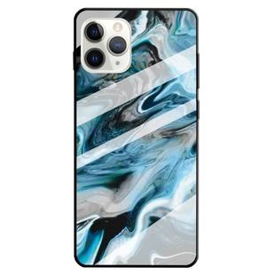 For iPhone 11 Fashion Marble Tempered Glass Case Protective Shell Glass Cover Phone Case(Ink Blue)