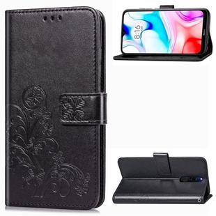 For Xiaomi Redmi 8  Four-leaf Clasp Embossed Buckle Mobile Phone Protection Leather Case with Lanyard & Card Slot & Wallet & Bracket Function(Black)