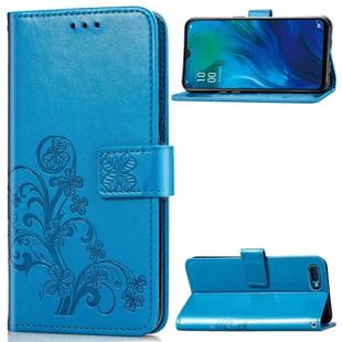 For OPPO Reno A Four-leaf Clasp Embossed Buckle Mobile Phone Protection Leather Case with Lanyard & Card Slot & Wallet & Bracket Function(Blue)