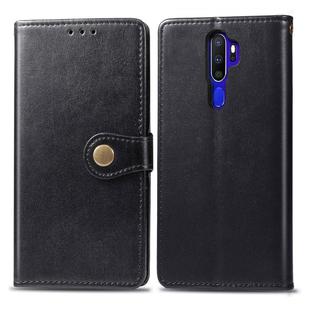 For OPPO A5 2020 / A9 2020 Retro Solid Color Leather Buckle Phone Case with Lanyard & Photo Frame & Card Slot & Wallet & Stand Function(Black)