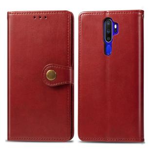 For OPPO A5 2020 / A9 2020 Retro Solid Color Leather Buckle Phone Case with Lanyard & Photo Frame & Card Slot & Wallet & Stand Function(Red)