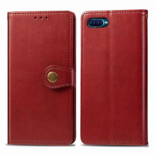 For OPPO Reno A   Retro Solid Color Leather Buckle Phone Case with Lanyard & Photo Frame & Card Slot & Wallet & Stand Function(Red)