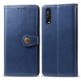 For Vivo S1   Retro Solid Color Leather Buckle Phone Case with Lanyard & Photo Frame & Card Slot & Wallet & Stand Function(Blue)
