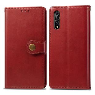 For Vivo S1   Retro Solid Color Leather Buckle Phone Case with Lanyard & Photo Frame & Card Slot & Wallet & Stand Function(Red)