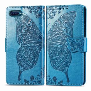 For OPPO Reno A Butterfly Love Flower Embossed Horizontal Flip Leather Case with Bracket Lanyard Card Slot Wallet(Blue)