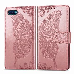 For OPPO Reno A Butterfly Love Flower Embossed Horizontal Flip Leather Case with Bracket Lanyard Card Slot Wallet(Rose Gold)