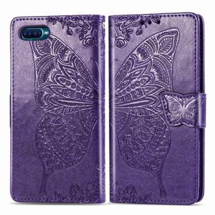 For OPPO Reno A Butterfly Love Flower Embossed Horizontal Flip Leather Case with Bracket Lanyard Card Slot Wallet(Dark Purple)