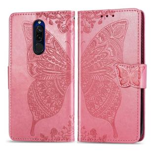 For Xiaomi Redmi 8  Butterfly Love Flower Embossed Horizontal Flip Leather Case with Bracket Lanyard Card Slot Wallet(Pink)