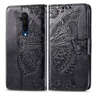 For One Plus 7T Pro  Butterfly Love Flower Embossed Horizontal Flip Leather Case with Bracket Lanyard Card Slot Wallet(Black)