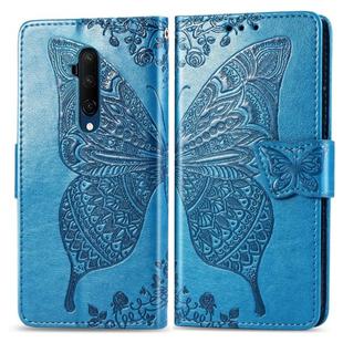 For One Plus 7T Pro  Butterfly Love Flower Embossed Horizontal Flip Leather Case with Bracket Lanyard Card Slot Wallet(Blue)