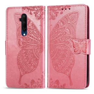 For One Plus 7T Pro  Butterfly Love Flower Embossed Horizontal Flip Leather Case with Bracket Lanyard Card Slot Wallet(Pink)