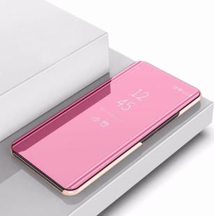 For OnePlus 7T Pro Plated Mirror Horizontal Flip Leather Cover with Stand Mobile Phone Holster(Rose Gold)